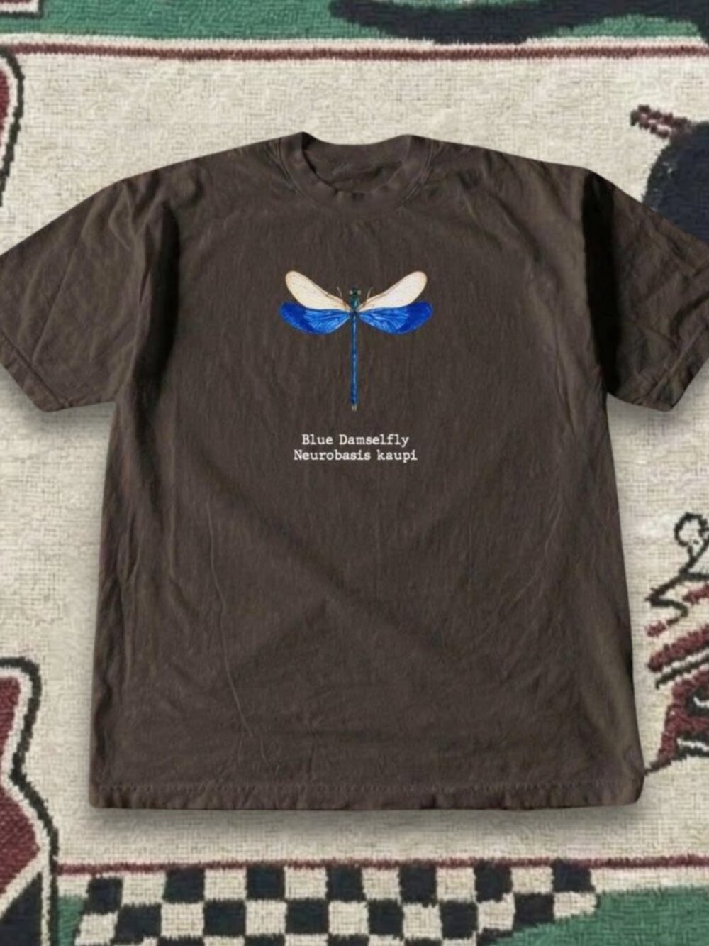 Blue Damselfly Neurobasis Kaupi Vintage Graphic Dark Brown T-Shirt